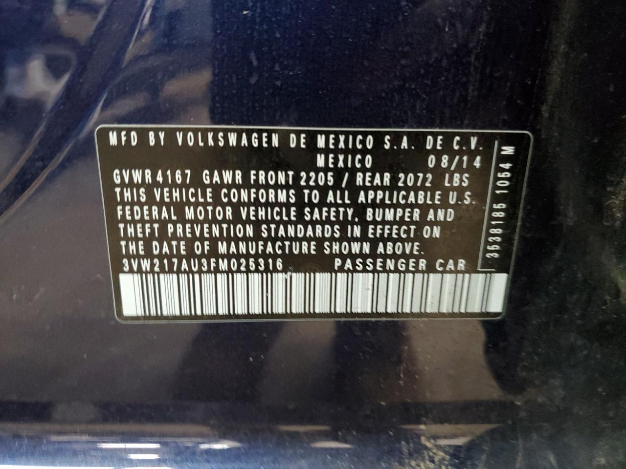 2015 Volkswagen Golf VIN 3VW217AU3FM025316 Copart auction photo, front end damage thumbnail 13