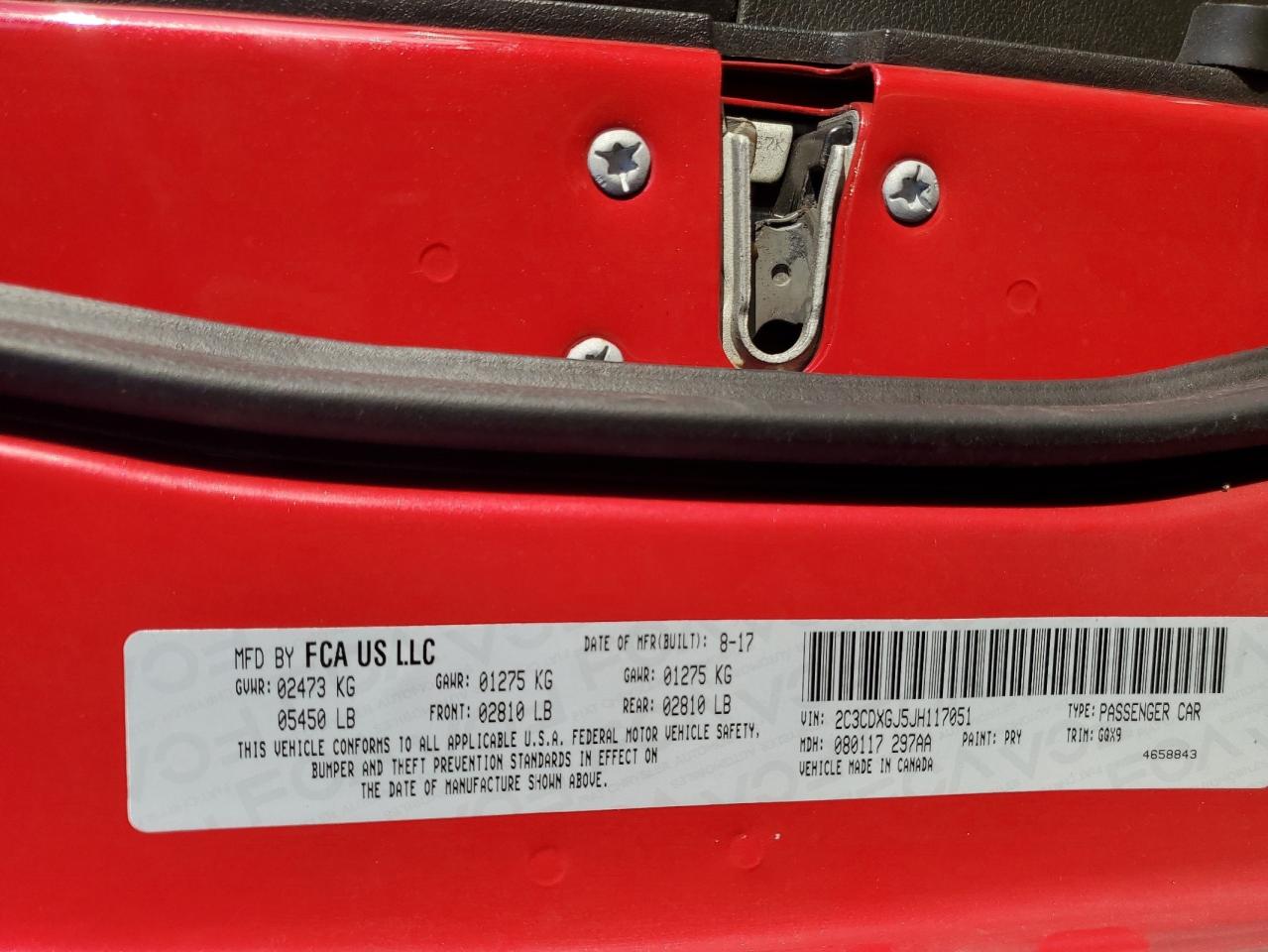 2018 Dodge Charger VIN 2C3CDXGJ5JH117051 Copart auction photo, all over damage thumbnail 12