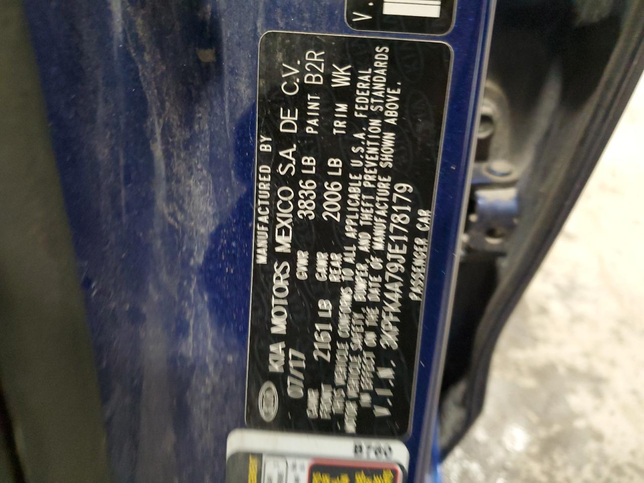 2018 KIA Forte VIN 3KPFK4A79JE178179 Copart auction photo, biohazard/chemical / all over damage thumbnail 13