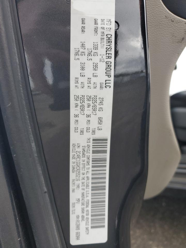2012 Chrysler Town & Country VIN 2C4RC1GG0CR255216 Copart auction photo, rear end / mechanical damage thumbnail 15
