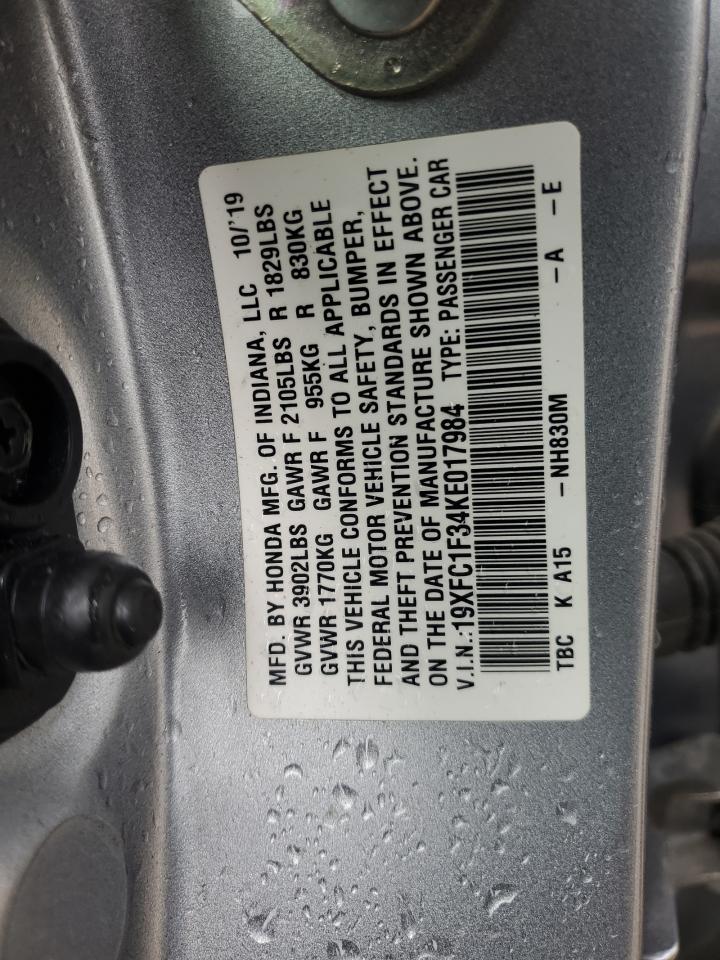 2019 Honda Civic VIN 19XFC1F34KE017984 Copart auction photo, front end damage thumbnail 15