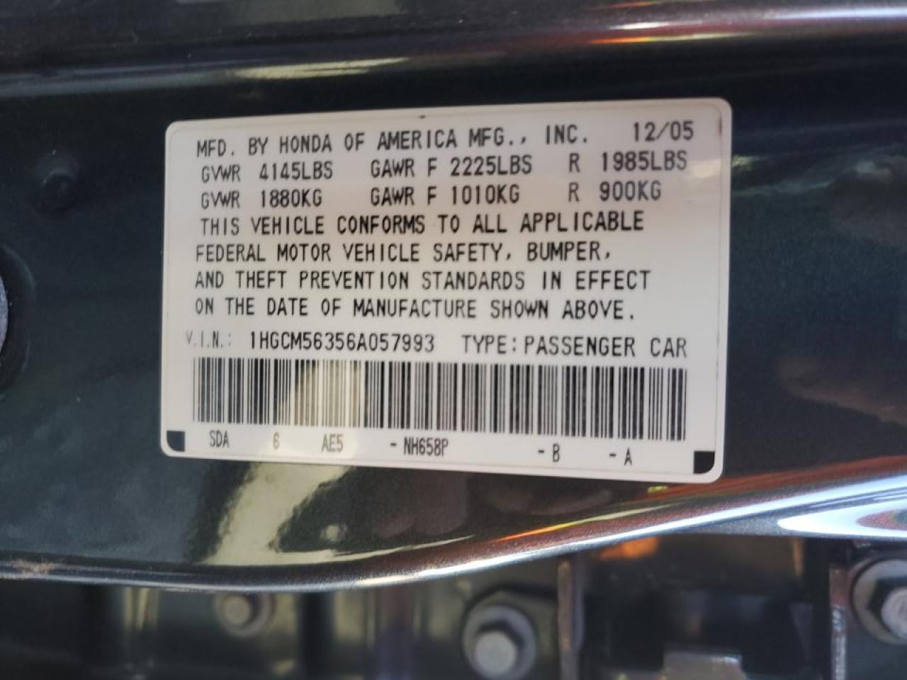 2006 Honda Accord VIN 1HGCM56356A057993 Copart auction photo, front end damage thumbnail 12