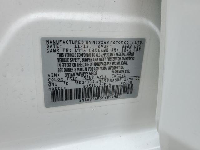 2015 Nissan Sentra VIN 3N1AB7AP8FY374909 Copart auction photo, front end / rear end damage thumbnail 12