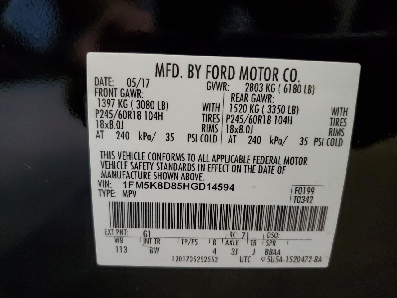 2017 Ford Explorer VIN 1FM5K8D85HGD14594 Copart auction photo, rear end / minor dent/scratches damage thumbnail 13