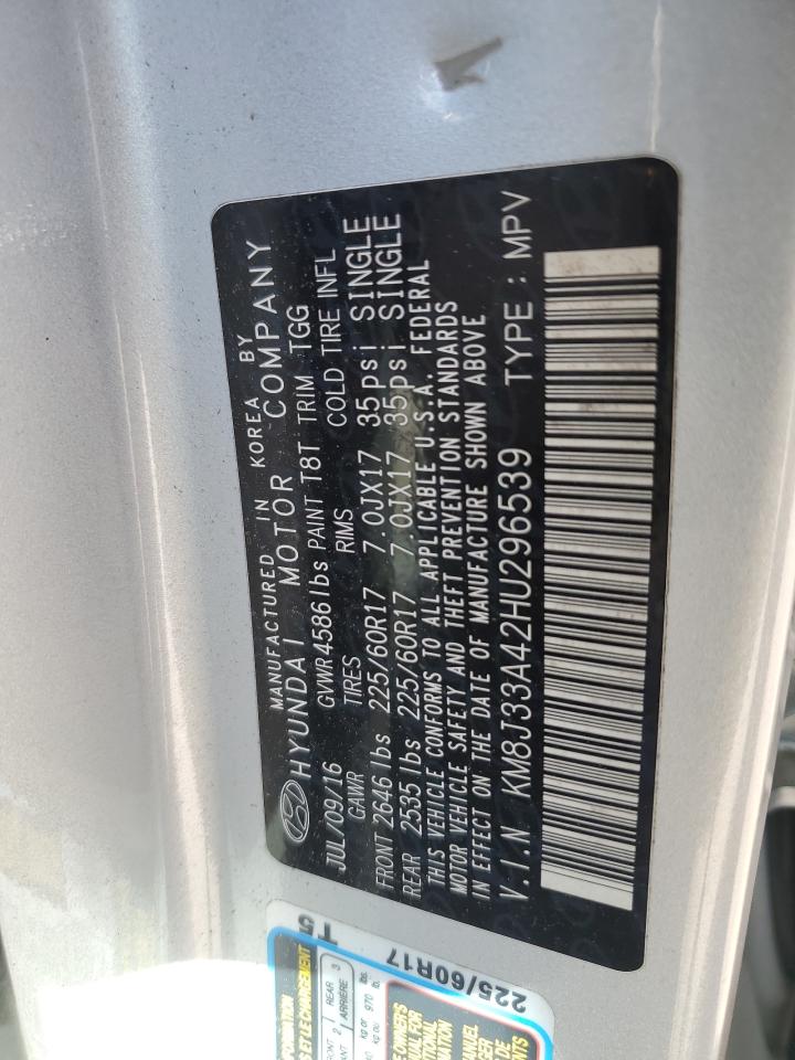 2017 Hyundai Tucson VIN KM8J33A42HU296539 Copart auction photo, undercarriage / front end damage thumbnail 14