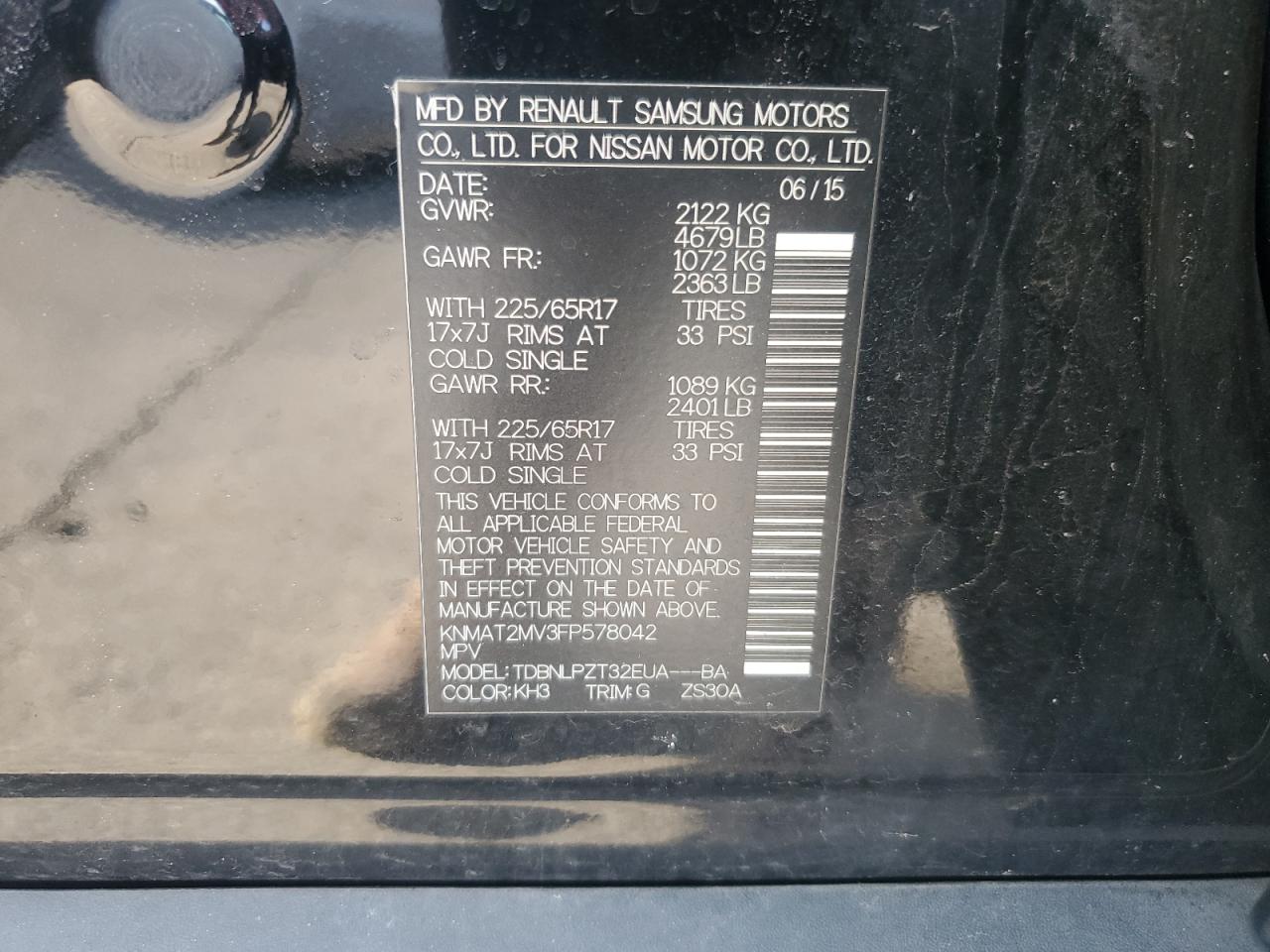 2015 Nissan Rogue VIN KNMAT2MV3FP578042 Copart auction photo, minor dent/scratches damage thumbnail 13