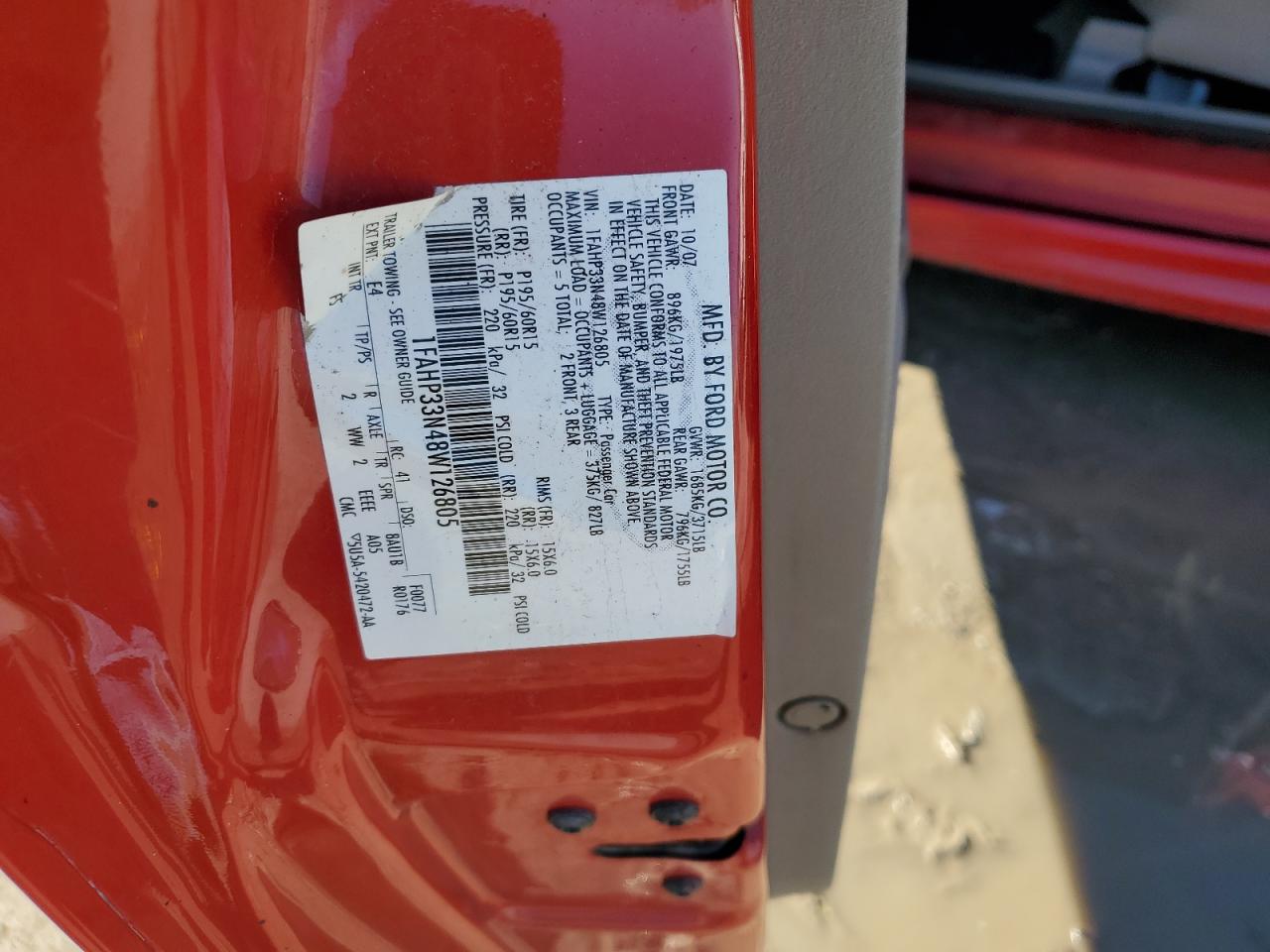 2008 Ford Focus VIN 1FAHP33N48W126805 Copart auction photo, all over damage thumbnail 12