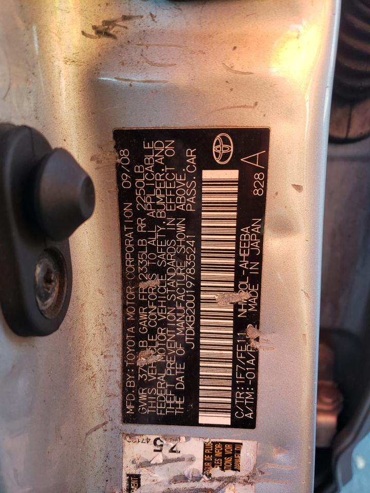 2009 Toyota Prius VIN JTDKB20U197835241 Copart auction photo, side damage thumbnail 12