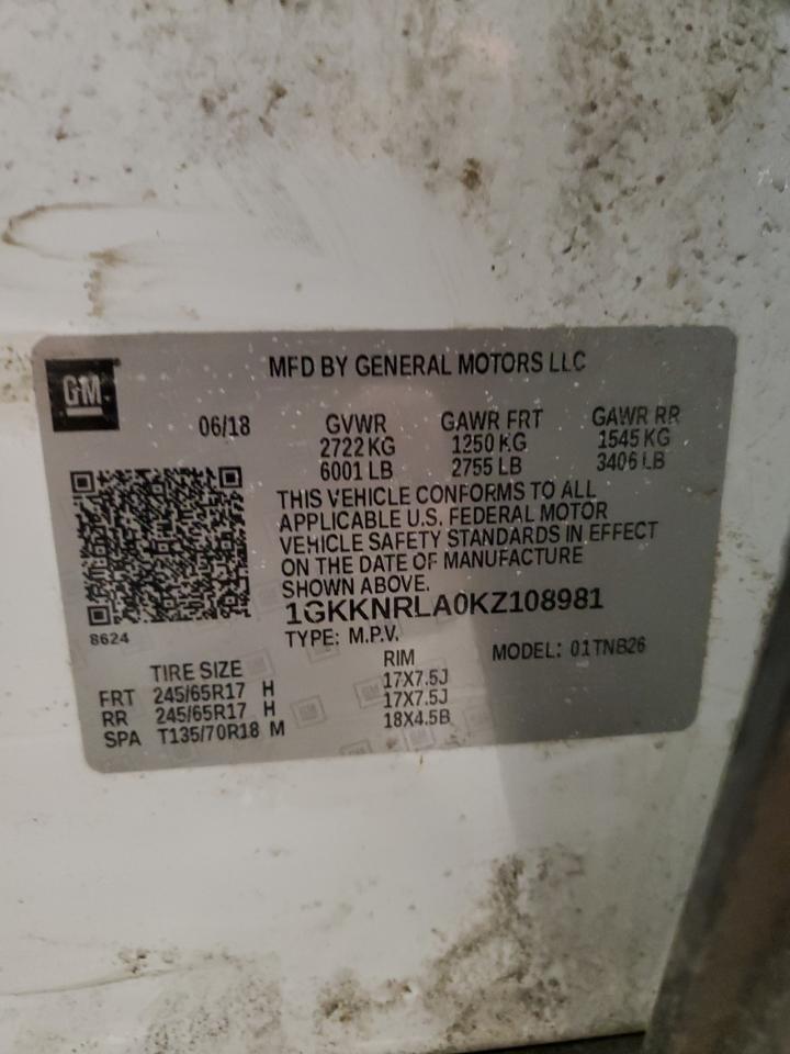 2019 GMC Acadia VIN 1GKKNRLA0KZ108981 Copart auction photo, front end / side damage thumbnail 13