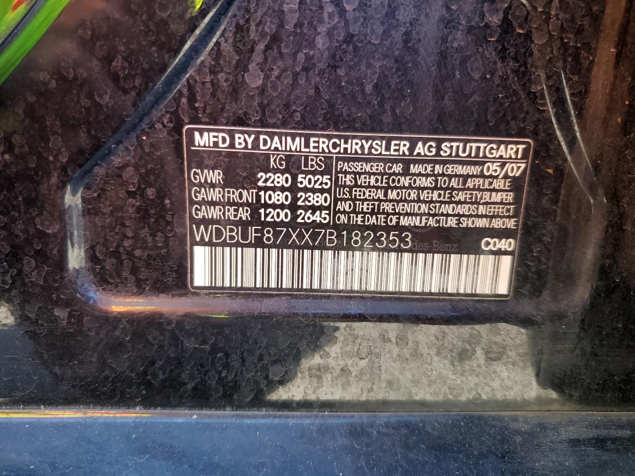 2007 Mercedes-Benz E-klasse VIN WDBUF87XX7B182353 Copart auction photo, front end damage thumbnail 12