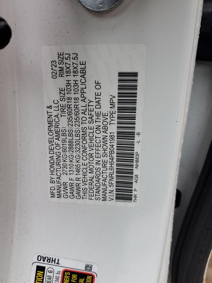 2023 Honda Odyssey VIN 5FNRL6H64PB041981 Copart auction photo, front end damage thumbnail 12