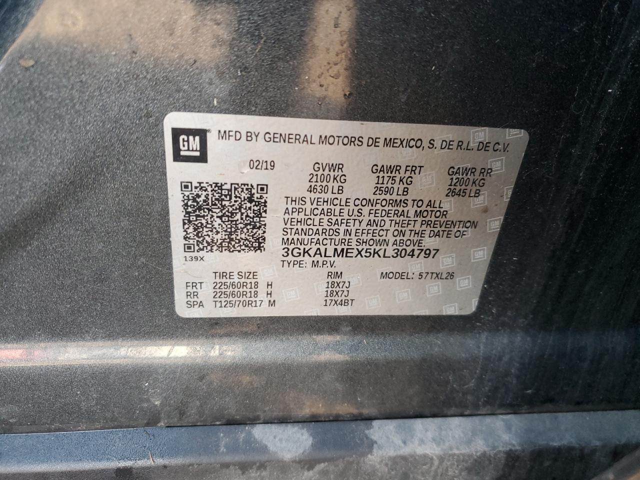 2019 GMC Terrain VIN 3GKALMEX5KL304797 Copart auction photo, all over damage thumbnail 13