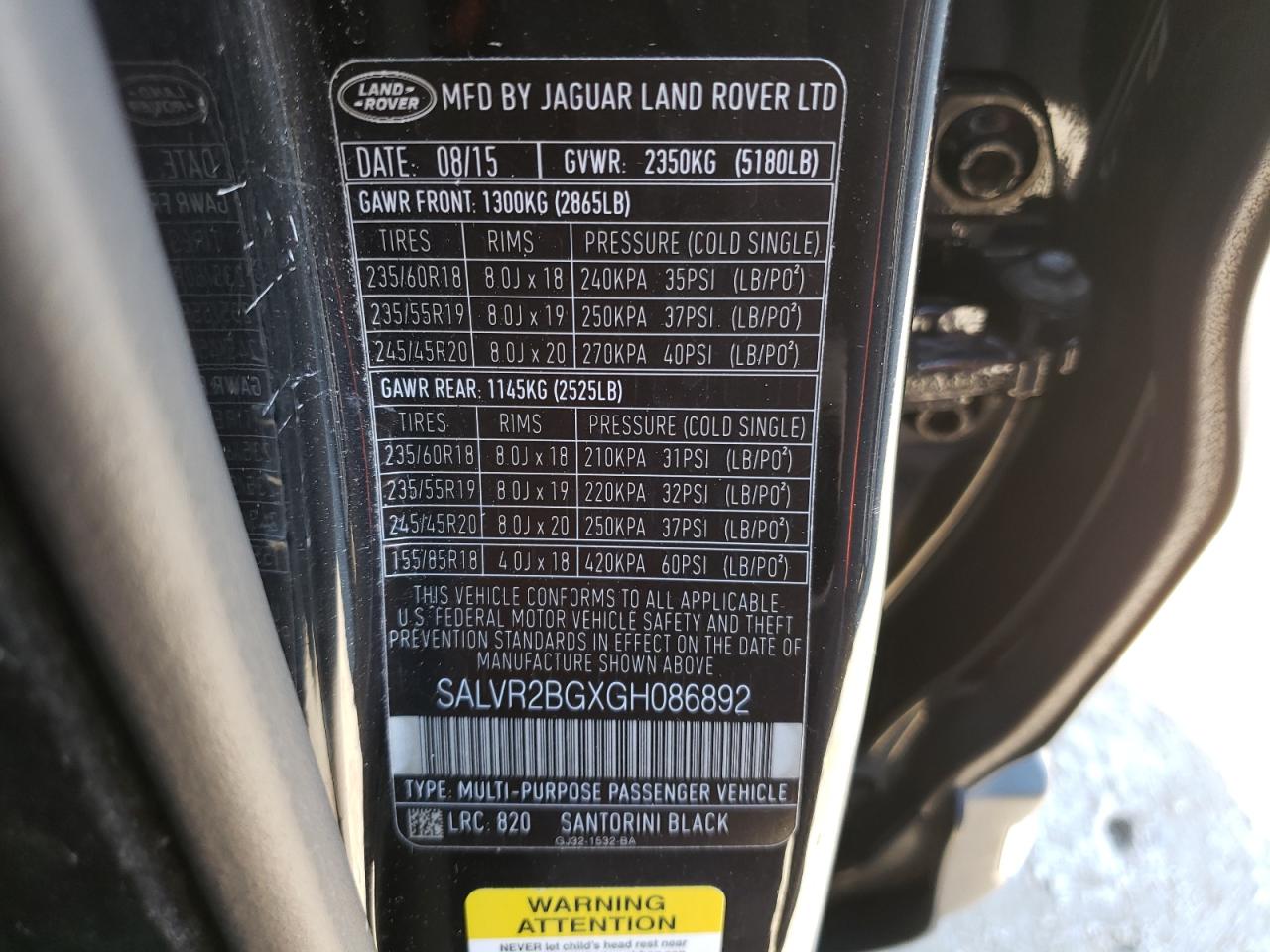 2016 Land Rover Range Rover VIN SALVR2BGXGH086892 Copart auction photo, front end / minor dent/scratches damage thumbnail 14