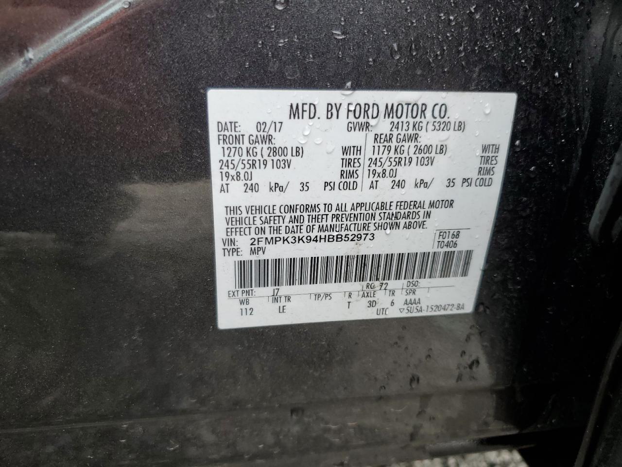 2017 Ford Edge VIN 2FMPK3K94HBB52973 Copart auction photo, front end damage thumbnail 13