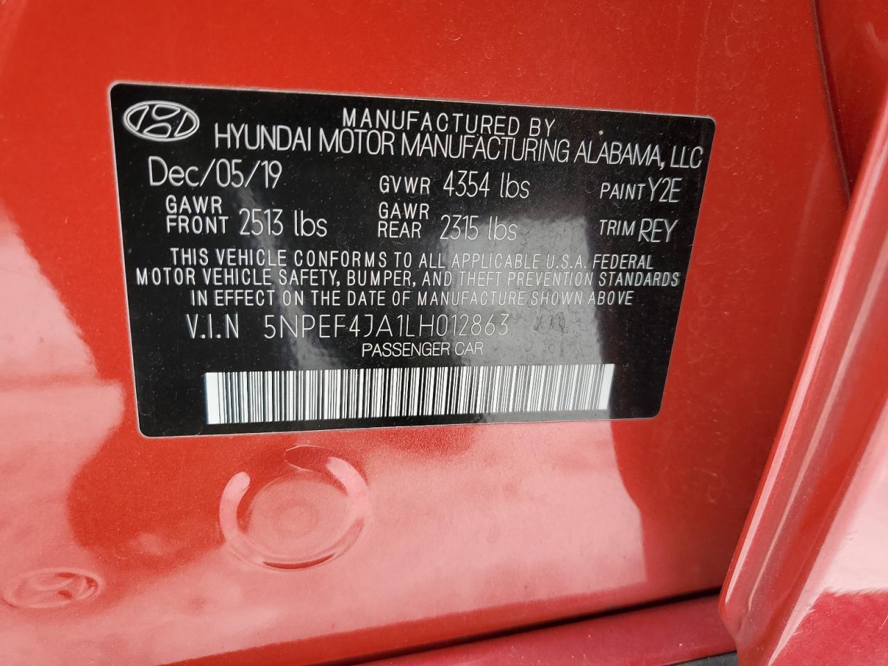 2020 Hyundai Sonata VIN 5NPEF4JA1LH012863 Copart auction photo, undercarriage damage thumbnail 12