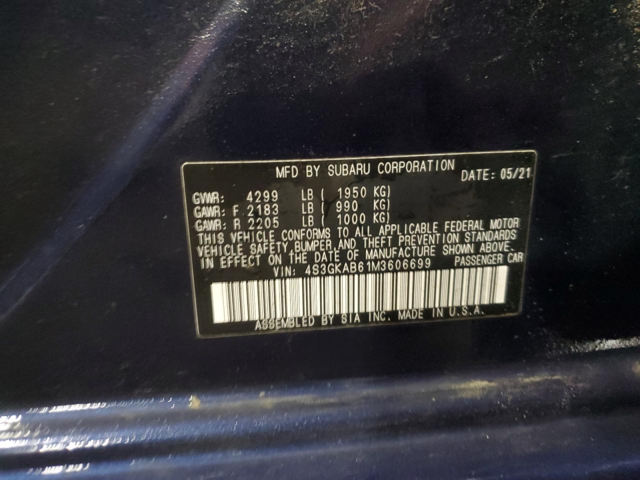 2021 Subaru Impreza VIN 4S3GKAB61M3606699 Copart auction photo, front end damage thumbnail 13