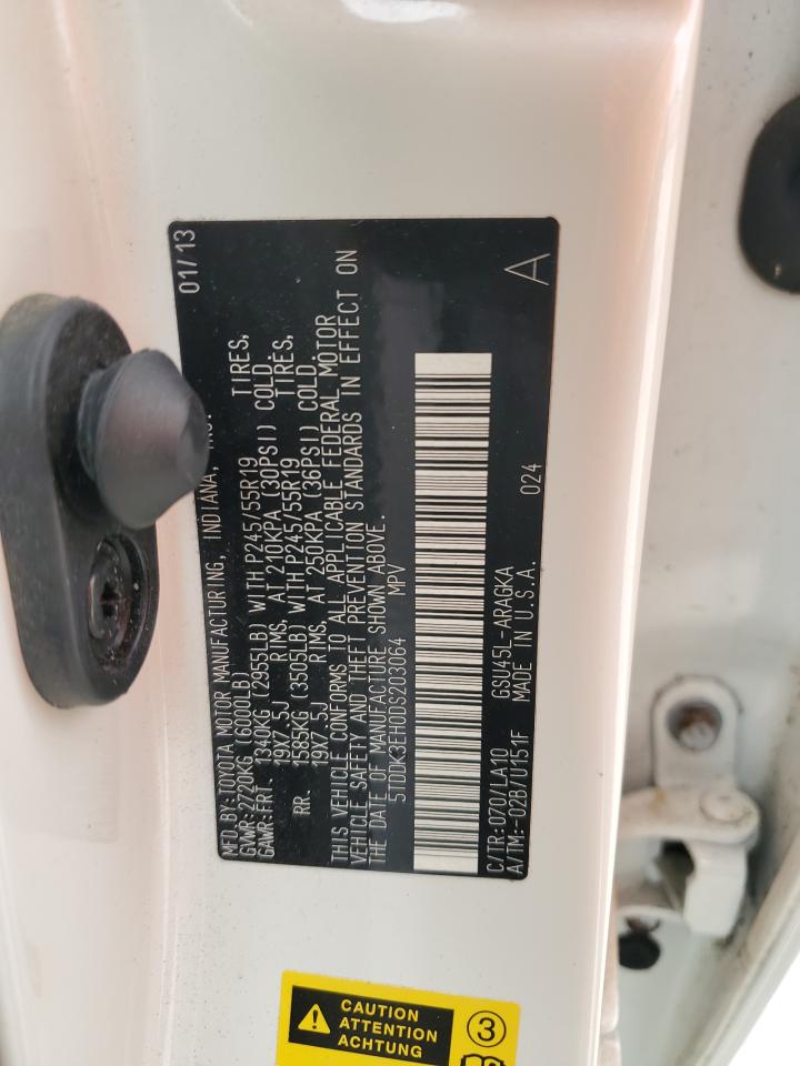 2013 Toyota Highlander VIN 5TDDK3EH0DS203064 Copart auction photo, all over / minor dent/scratches damage thumbnail 13