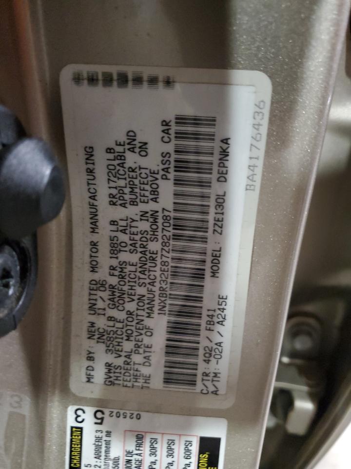 2007 Toyota Corolla VIN 1NXBR32E87Z827087 Copart auction photo, top/roof / minor dent/scratches damage thumbnail 12