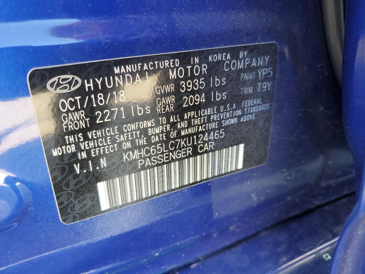 2019 Hyundai IONIQ VIN KMHC65LC7KU124465 Copart auction photo, front end / side damage thumbnail 12