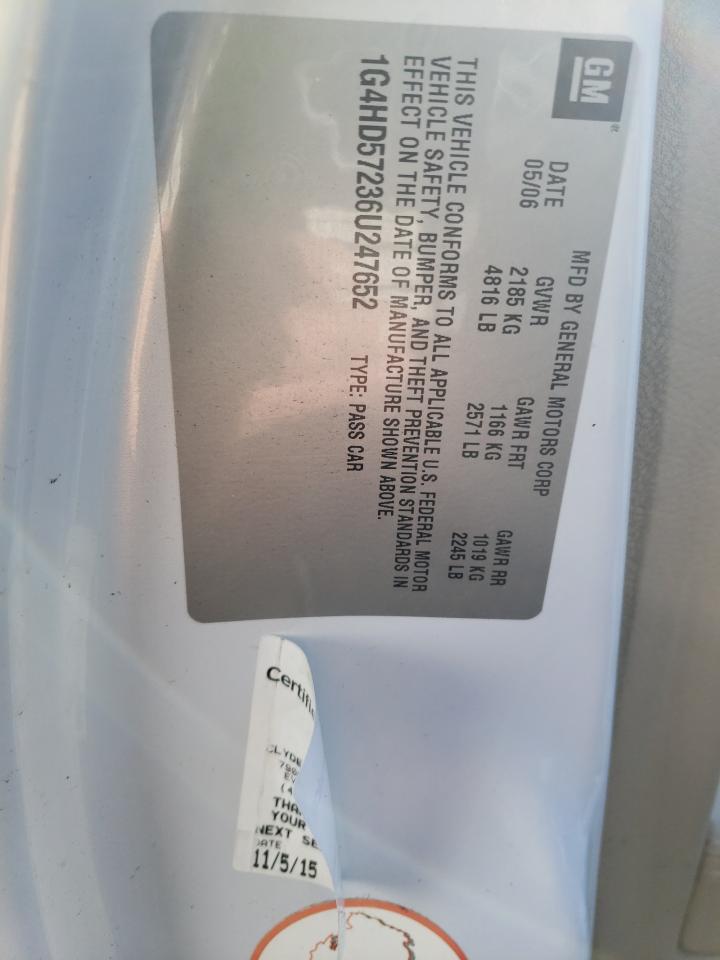 2006 Buick Lucerne VIN 1G4HD57236U247652 Copart auction photo, rear end / side damage thumbnail 14
