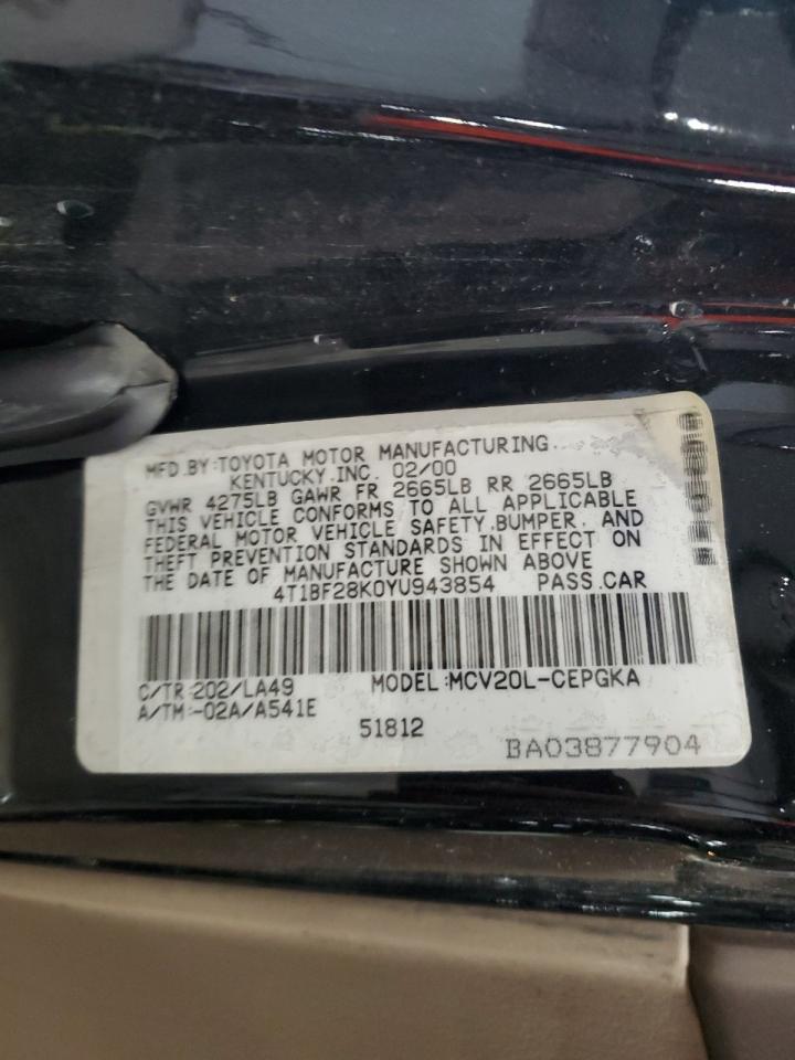 2000 Toyota Camry VIN 4T1BF28K0YU943854 Copart auction photo, hail damage thumbnail 12