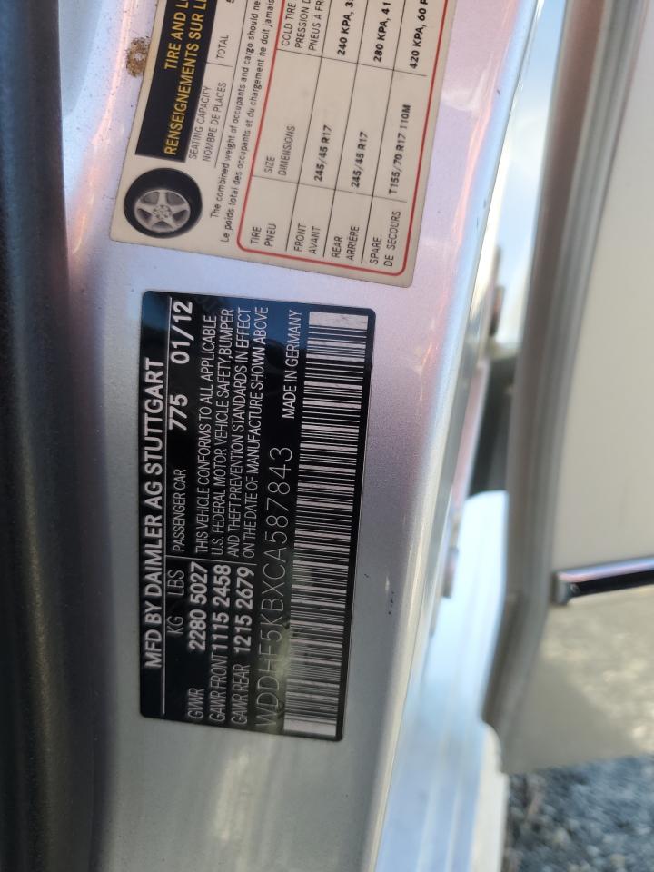 2012 Mercedes-Benz E-klasse VIN WDDHF5KBXCA587843 Copart auction photo, front end damage thumbnail 14