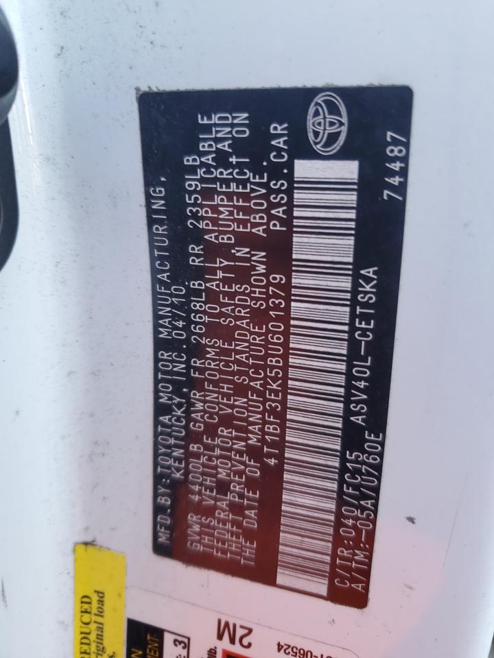 2011 Toyota Camry VIN 4T1BF3EK5BU601379 Copart auction photo, mechanical damage thumbnail 12