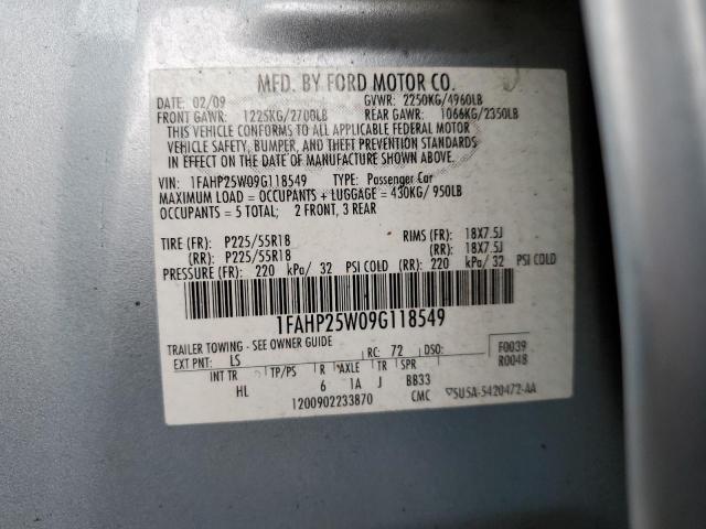 2009 Ford Taurus VIN 1FAHP25W09G118549 Copart auction photo, top/roof damage thumbnail 12