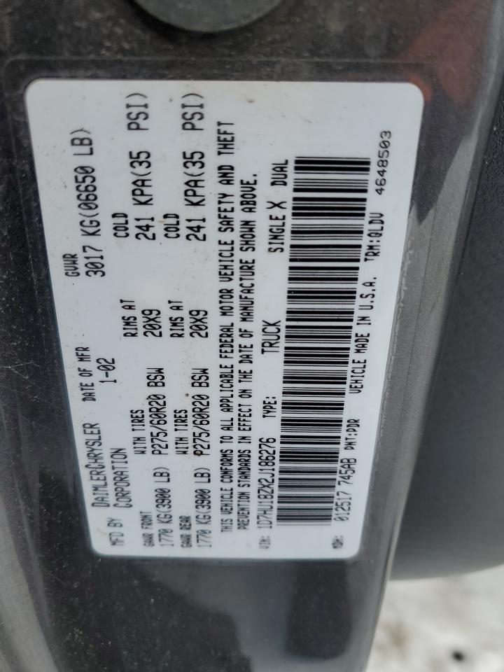 2002 Dodge RAM VIN 1D7HU18ZX2J186276 Copart auction photo, front end / rear end damage thumbnail 14