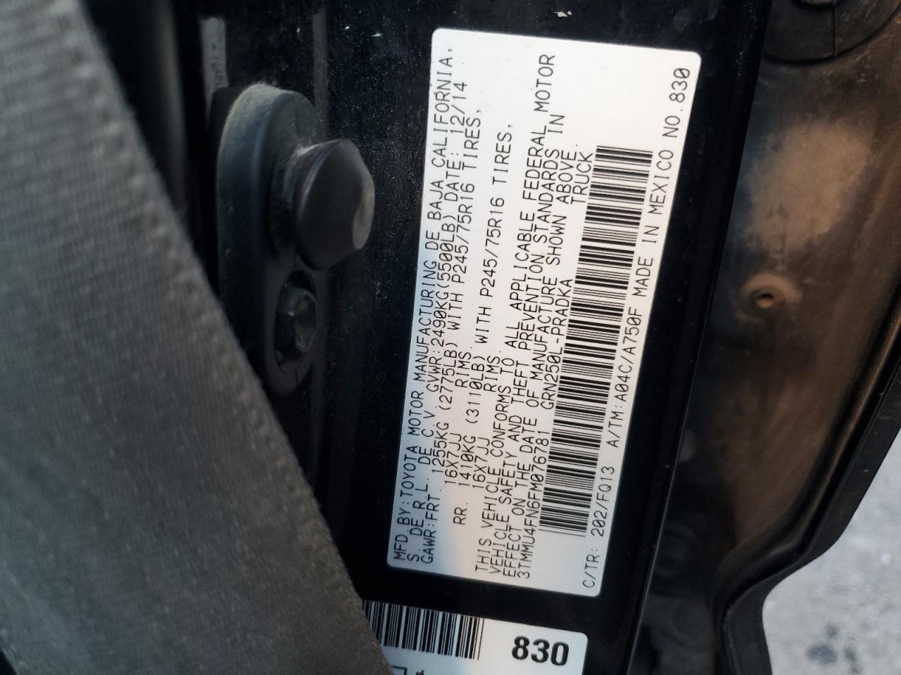 2015 Toyota Tacoma VIN 3TMMU4FN6FM076781 Copart auction photo, front end damage thumbnail 14