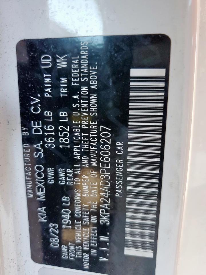 2023 KIA Rio VIN 3KPA24AD3PE606207 Copart auction photo, front end damage thumbnail 12