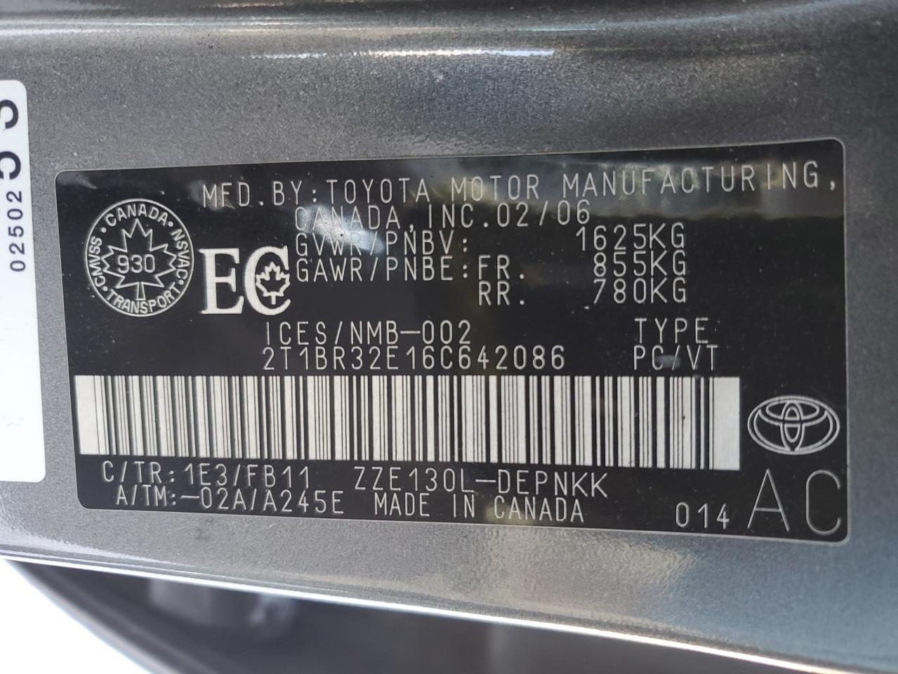 2006 Toyota Corolla VIN 2T1BR32E16C642086 Copart auction photo, front end / side damage thumbnail 13