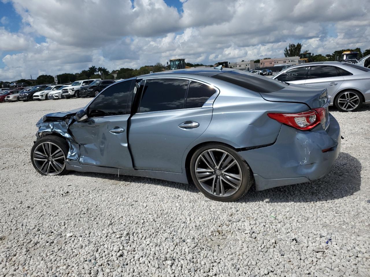 2015 Infiniti Q50 VIN JN1BV7AR1FM396248 Copart auction photo, front end / side damage thumbnail 2