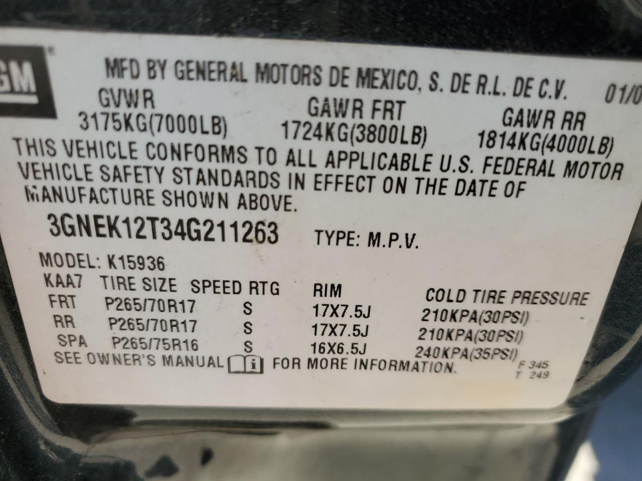 2004 Chevrolet Avalanche VIN 3GNEK12T34G211263 Copart auction photo, burn - interior damage thumbnail 12