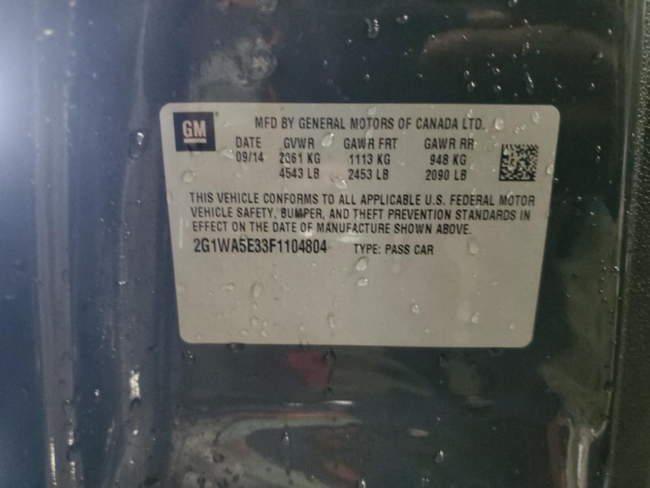 2015 Chevrolet Impala VIN 2G1WA5E33F1104804 Copart auction photo, rear end / front end damage thumbnail 12