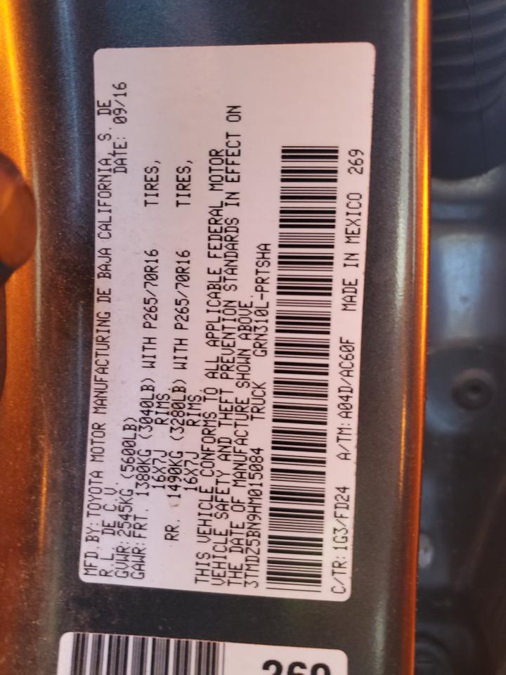 2017 Toyota Tacoma VIN 3TMDZ5BN9HM015084 Copart auction photo, all over damage thumbnail 12