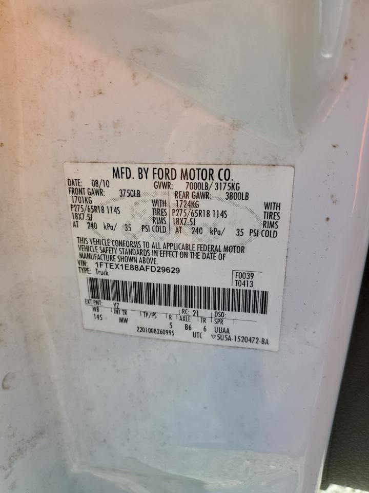 2010 Ford F-150 VIN 1FTEX1E88AFD29629 Copart auction photo, side damage thumbnail 12