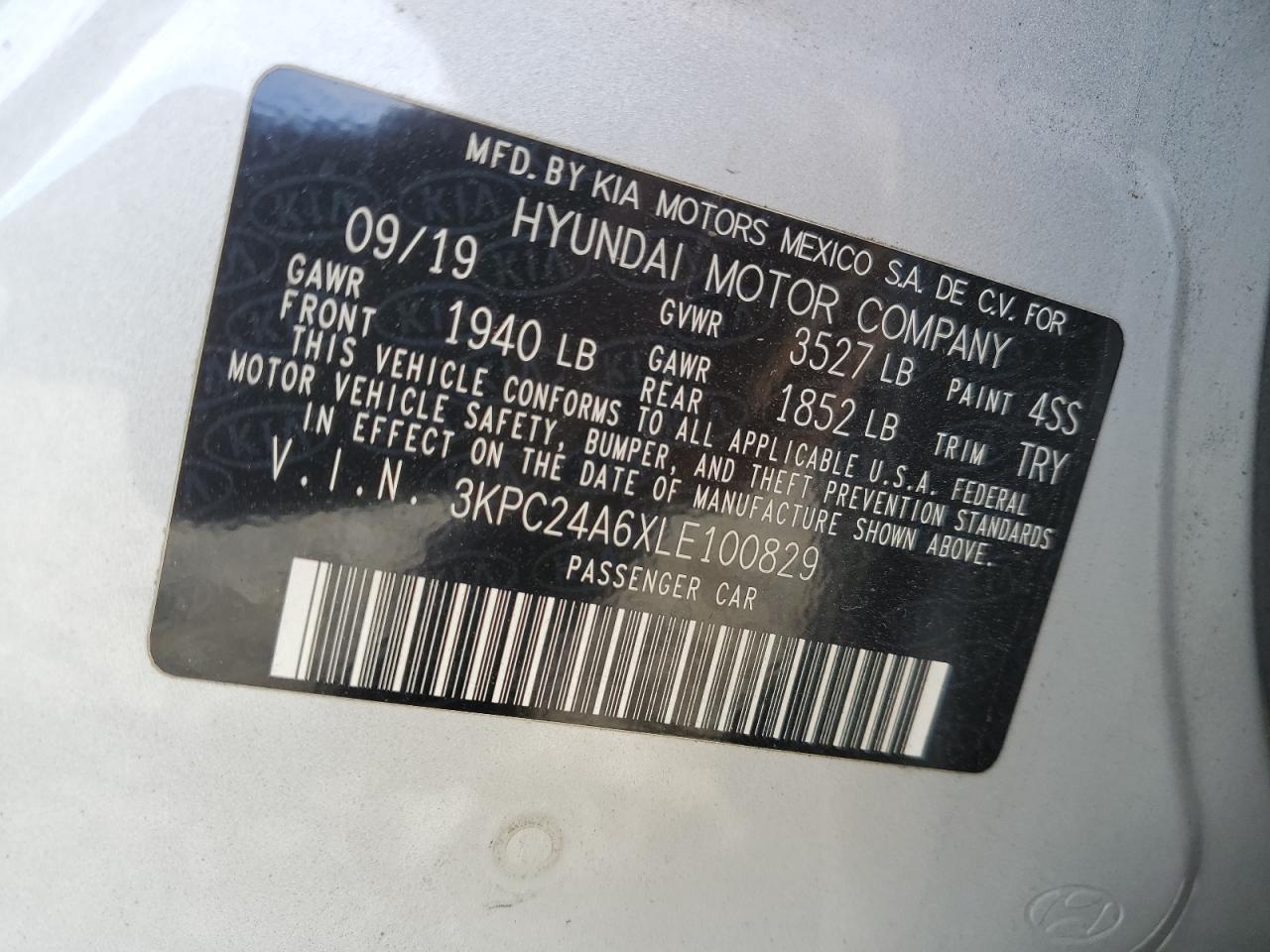 2020 Hyundai Accent VIN 3KPC24A6XLE100829 Copart auction photo, side damage thumbnail 14