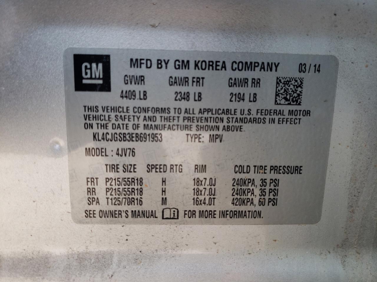 2014 Buick Encore VIN KL4CJGSB3EB691953 Copart auction photo, front end / side damage thumbnail 13