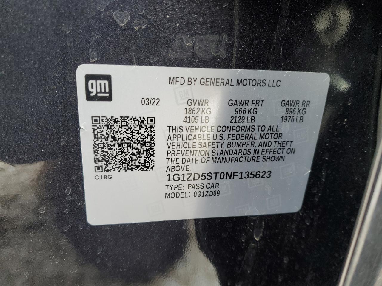 2022 Chevrolet Malibu VIN 1G1ZD5ST0NF135623 Copart auction photo, front end damage thumbnail 14