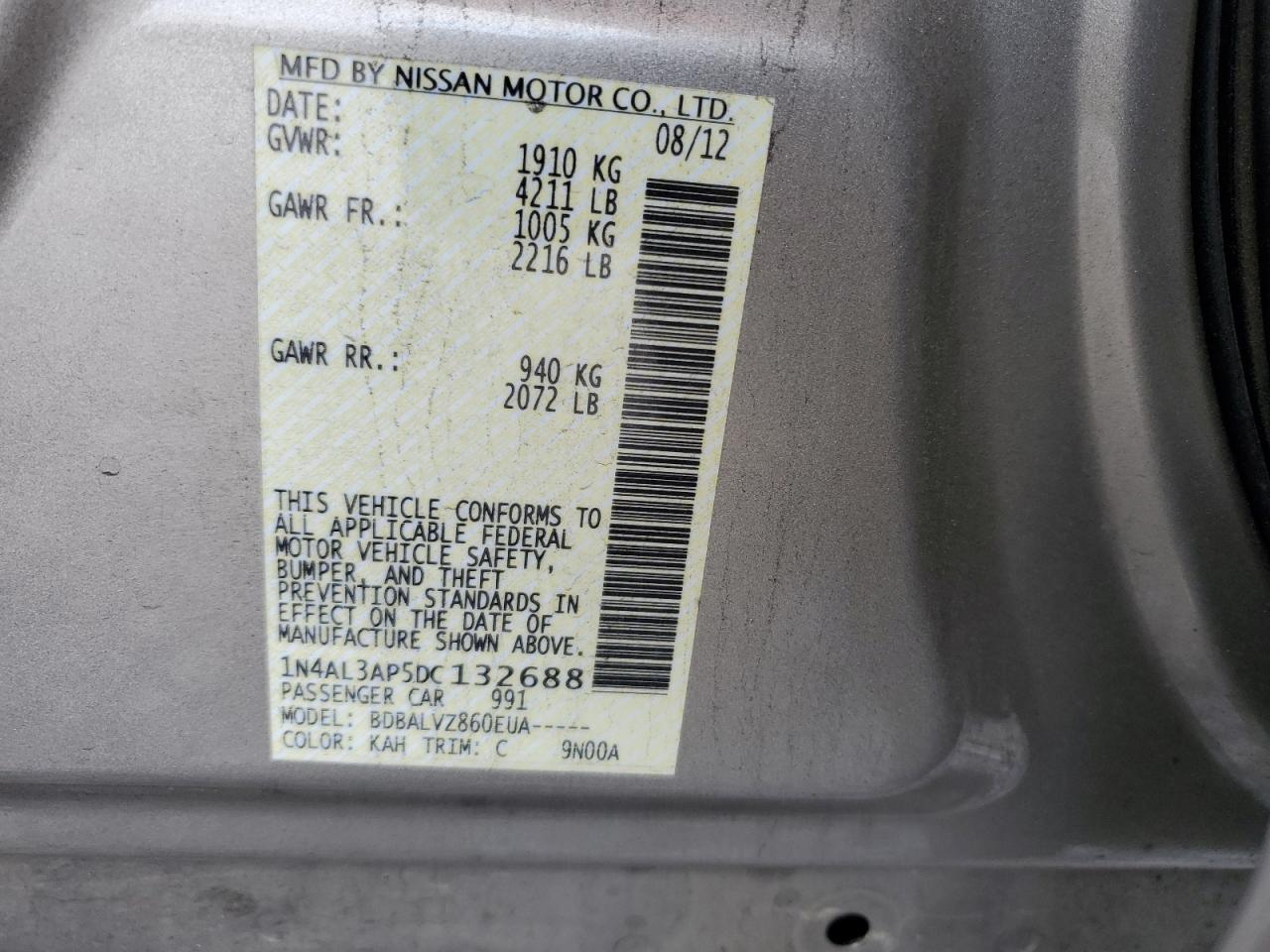 2013 Nissan Altima VIN 1N4AL3AP5DC132688 Copart auction photo, all over damage thumbnail 15