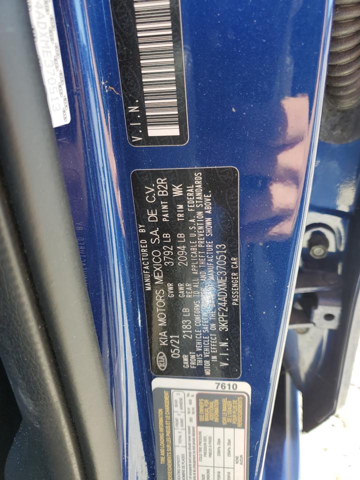 2021 KIA Forte VIN 3KPF24ADXME370513 Copart auction photo, front end damage thumbnail 15
