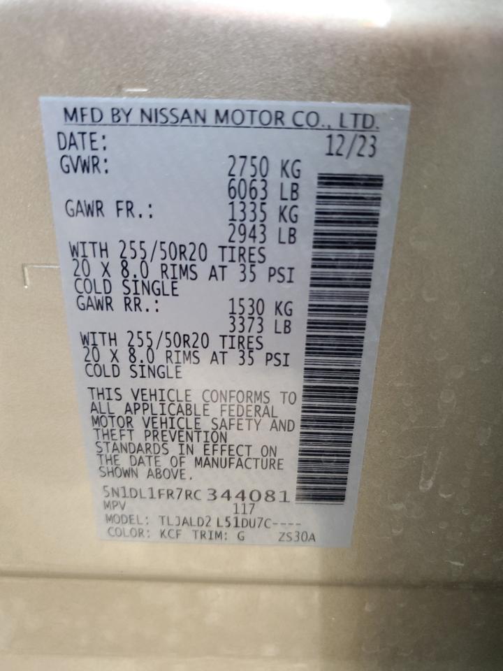 2024 Infiniti QX60 VIN 5N1DL1FR7RC344081 Copart auction photo, front end damage thumbnail 14