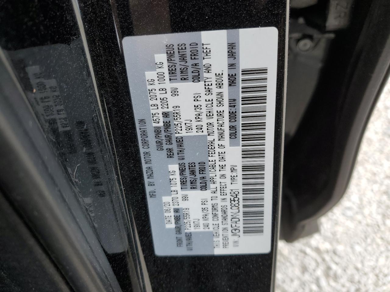 2020 Mazda CX-5 VIN JM3KFADMXL0835481 Copart auction photo, front end / side damage thumbnail 15