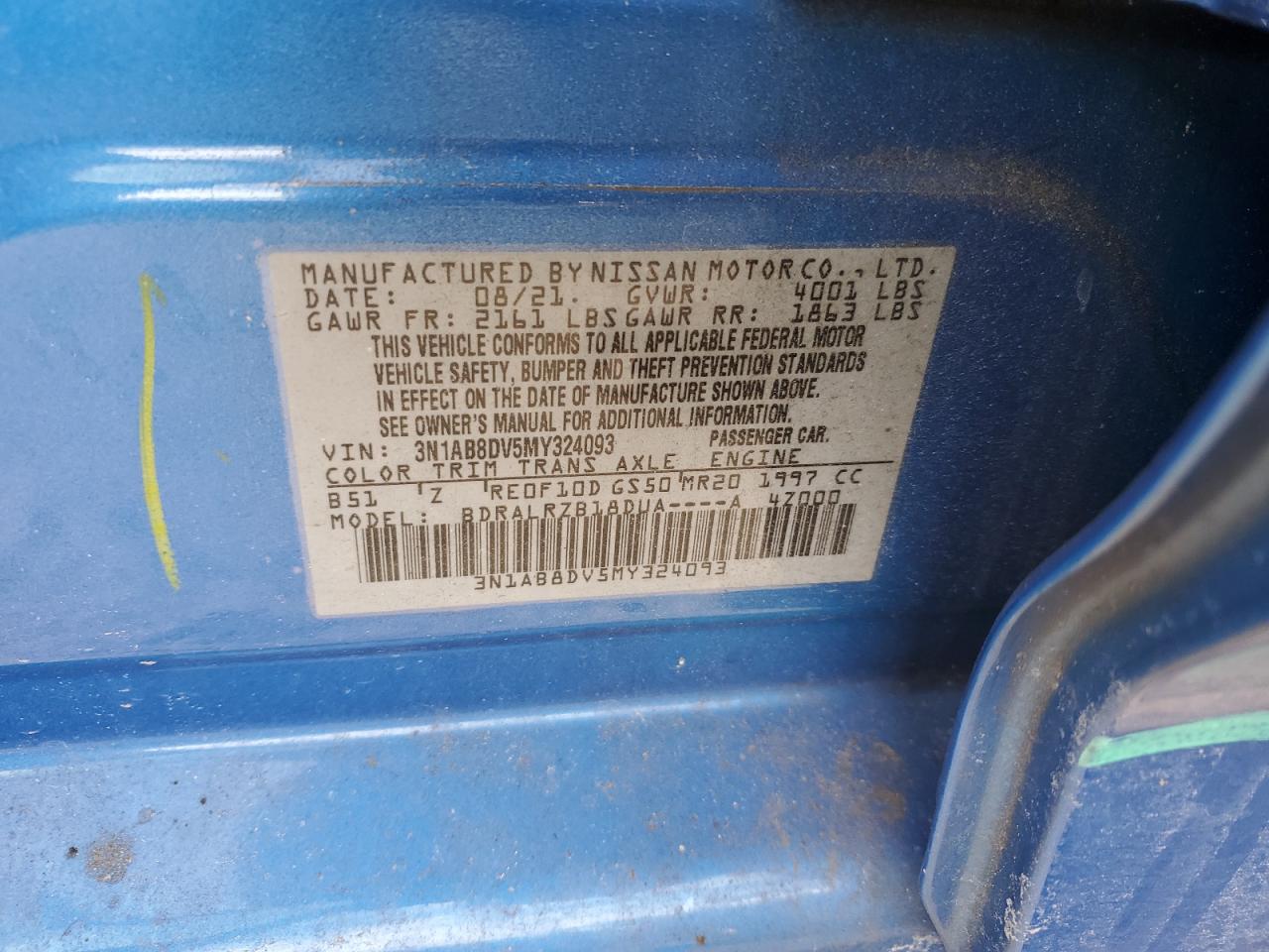 2021 Nissan Sentra VIN 3N1AB8DV5MY324093 Copart auction photo, front end / side damage thumbnail 13