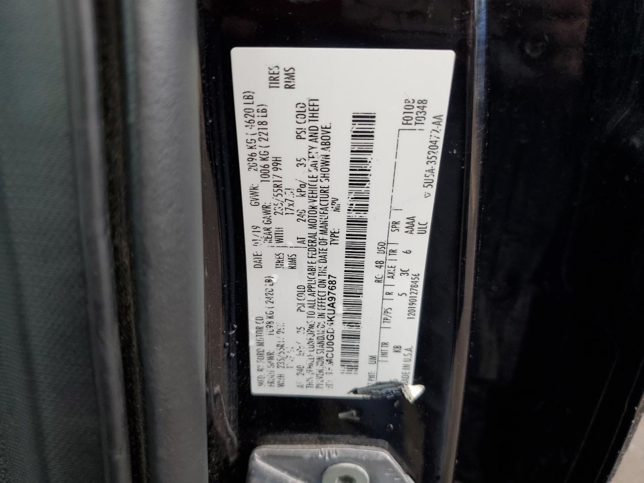 2019 Ford Escape VIN 1FMCU0GD4KUA97687 Copart auction photo, front end damage thumbnail 12