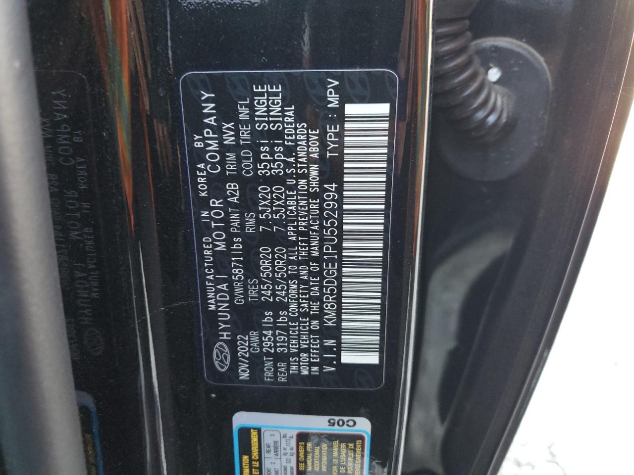 2023 Hyundai Palisade VIN KM8R5DGE1PU552994 Copart auction photo, side / front end damage thumbnail 15