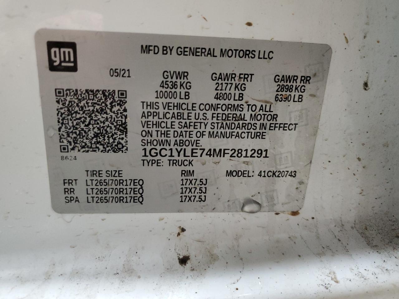 2021 Chevrolet Silverado VIN 1GC1YLE74MF281291 Copart auction photo, minor dent/scratches damage thumbnail 12
