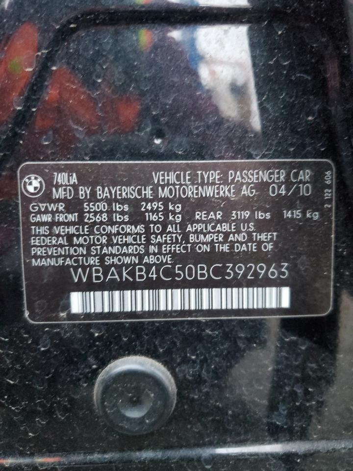 2011 BMW 7er VIN WBAKB4C50BC392963 Copart auction photo, front end damage thumbnail 14