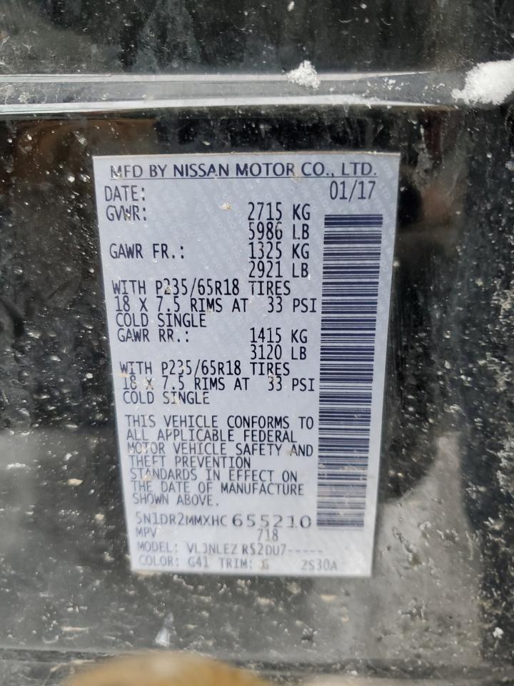 2017 Nissan Pathfinder VIN 5N1DR2MMXHC655210 Copart auction photo, front end damage thumbnail 13